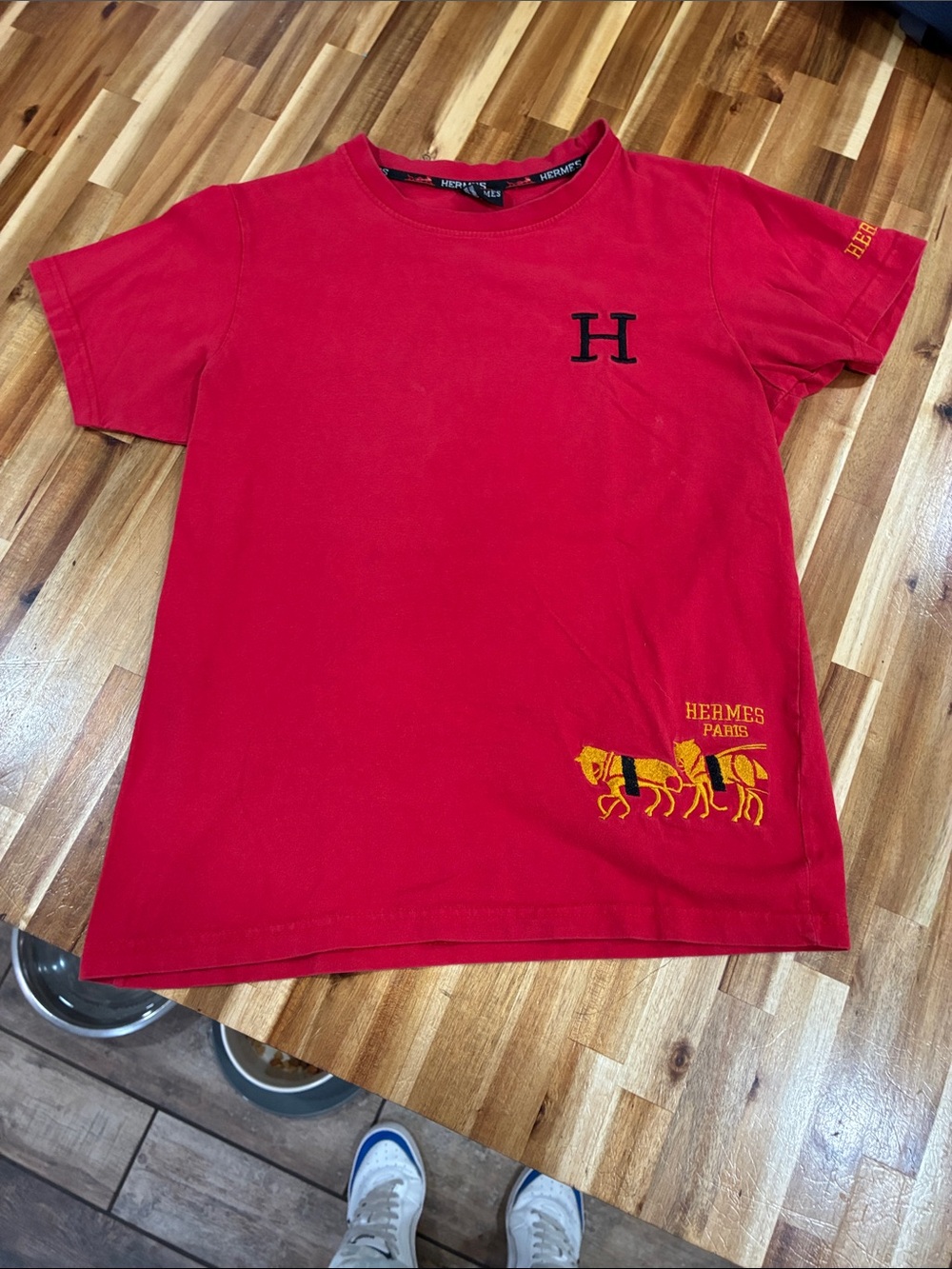 Hermès Red Tee with Black 'H' and Yellow Horse Motif